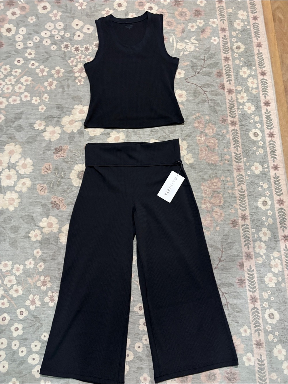 Athleta black ribbed tank top & NWT wide leg capri pant matching set-PANTS NWT
